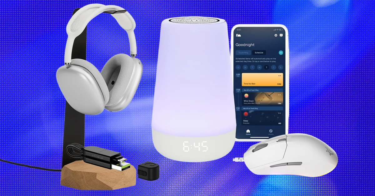 A collection of affordable consumer tech gear on a table