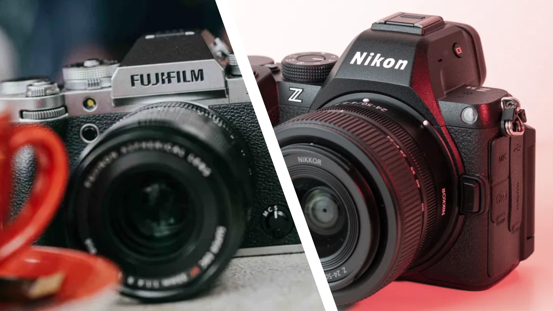 Mirrorless cameras on a flat display surface