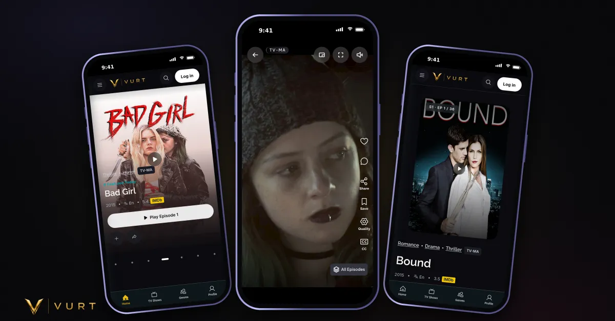 Television displaying a vertical streaming video app interface