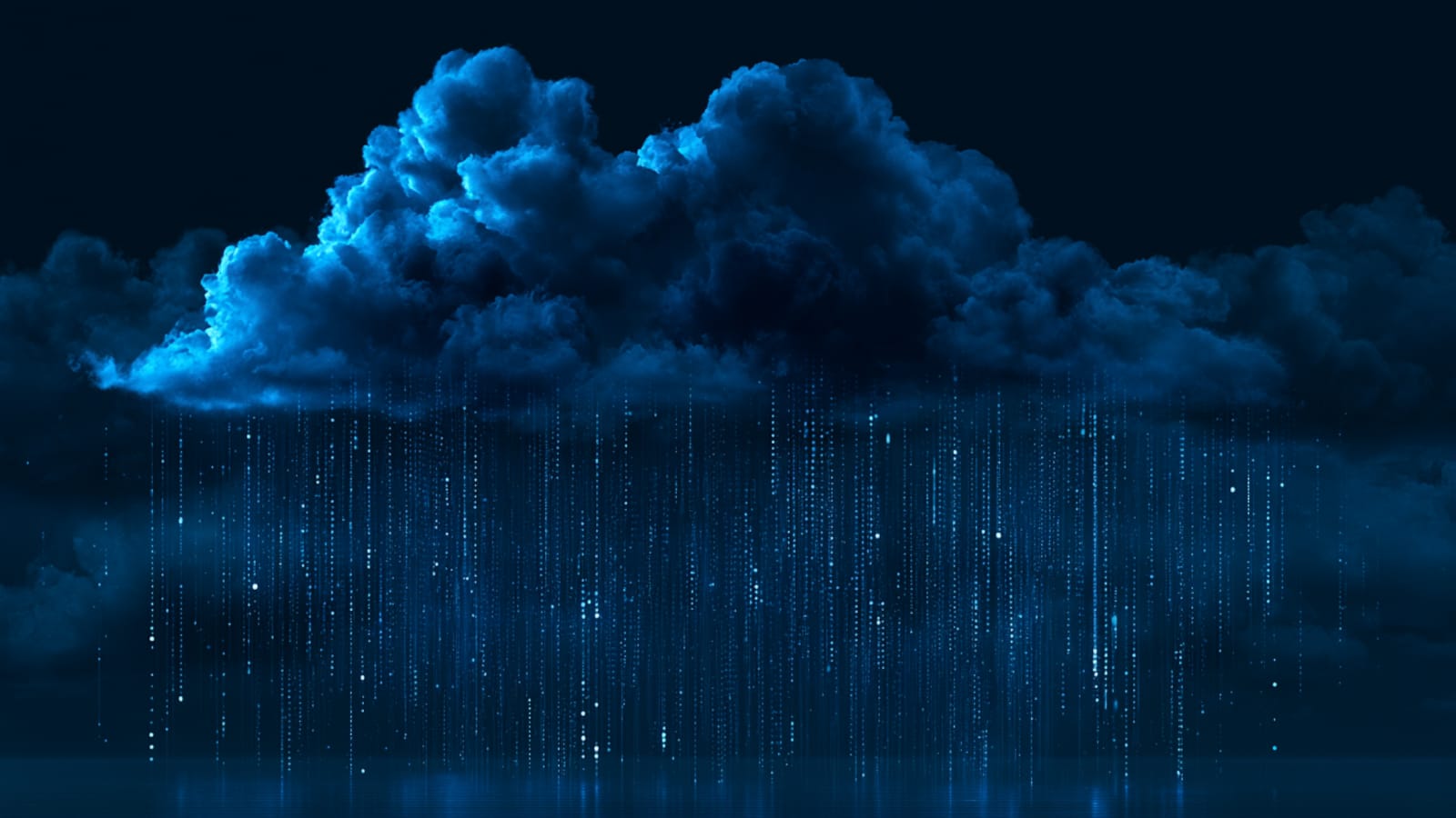 Server racks inside a cloud data center facility with blue diagnostic lighting
