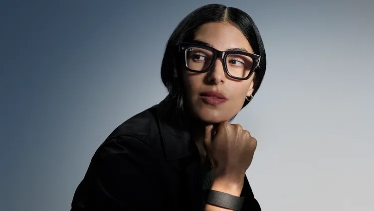 Smart glasses equipped with micro-cameras sitting on a surface outdoors
